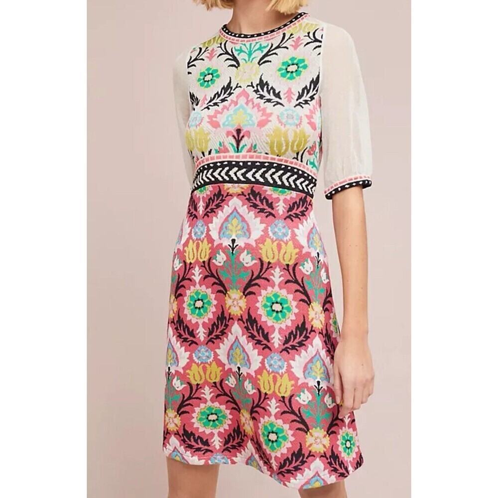 Anthropologie Aldomartins Knit Dress Fit & Flare Cottagecore Wool Boho Floral XS - Picture 1 of 11